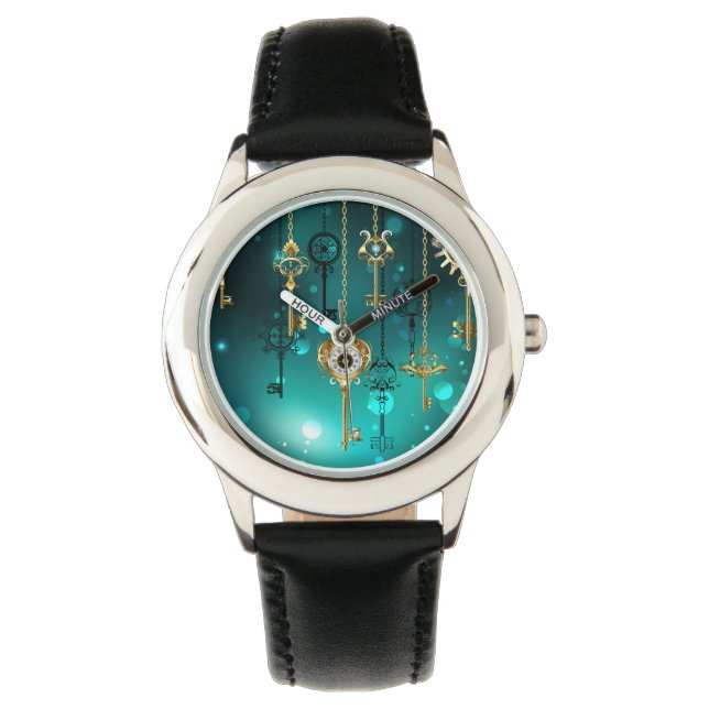 Antiek Skeleton Keys op groene achtergrond Horloge (Voorkant)