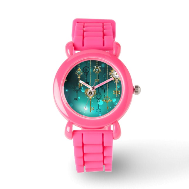 Antiek Skeleton Keys op groene achtergrond Horloge (Voorkant)