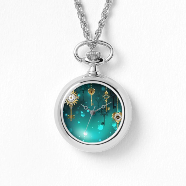 Antiek Skeleton Keys op groene achtergrond Horloge (Voorkant)