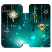 Antiek Skeleton Keys op groene achtergrond Incipio iPhone Portemonnee Hoesje (Agenda Open)
