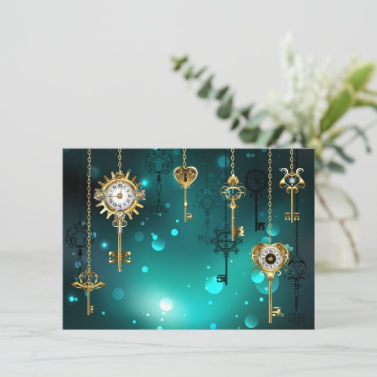 Antiek Skeleton Keys op groene achtergrond Informatiekaartje (Staand voorkant)