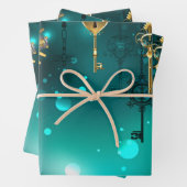 Antiek Skeleton Keys op groene achtergrond Inpakpapier Vel (In situ)