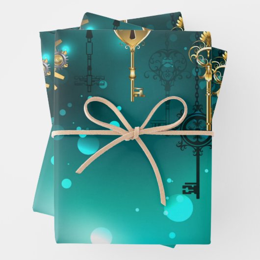 Antiek Skeleton Keys op groene achtergrond Inpakpapier Vel (In situ)