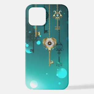 Antiek Skeleton Keys op groene achtergrond iPhone 12 Hoesje