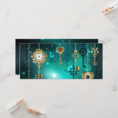 Antiek Skeleton Keys op groene achtergrond Kaart (Voorkant / Achterkant in situ)