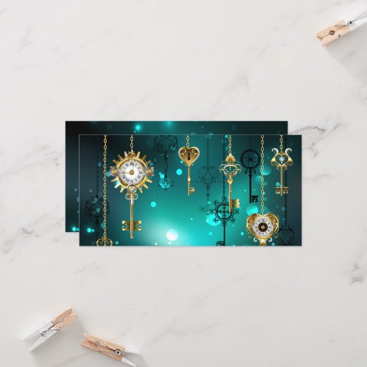 Antiek Skeleton Keys op groene achtergrond Kaart (Voorkant / Achterkant in situ)