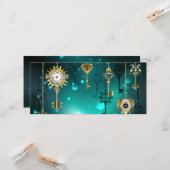 Antiek Skeleton Keys op groene achtergrond Kaart (Voorkant / Achterkant in situ)