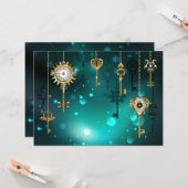 Antiek Skeleton Keys op groene achtergrond Kaart (Voorkant / Achterkant in situ)