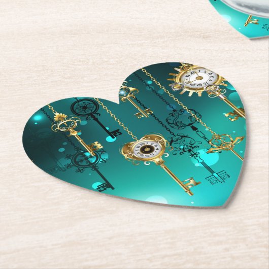 Antiek Skeleton Keys op groene achtergrond Kartonnen Onderzetters (Gekanteld)