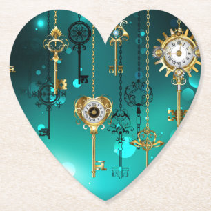 Antiek Skeleton Keys op groene achtergrond Kartonnen Onderzetters