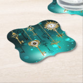 Antiek Skeleton Keys op groene achtergrond Kartonnen Onderzetters (Gekanteld)