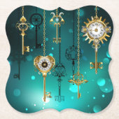 Antiek Skeleton Keys op groene achtergrond Kartonnen Onderzetters (Voorkant)