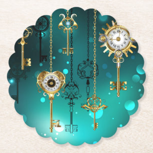 Antiek Skeleton Keys op groene achtergrond Kartonnen Onderzetters