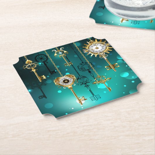 Antiek Skeleton Keys op groene achtergrond Kartonnen Onderzetters (Gekanteld)