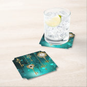 Antiek Skeleton Keys op groene achtergrond Kartonnen Onderzetters (Insitu)