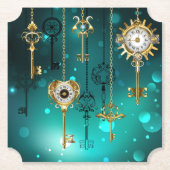 Antiek Skeleton Keys op groene achtergrond Kartonnen Onderzetters (Voorkant)