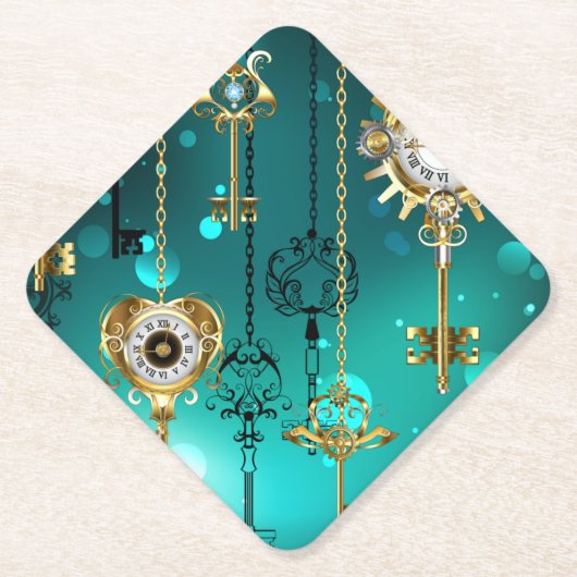 Antiek Skeleton Keys op groene achtergrond Kartonnen Onderzetters (Voorkant)