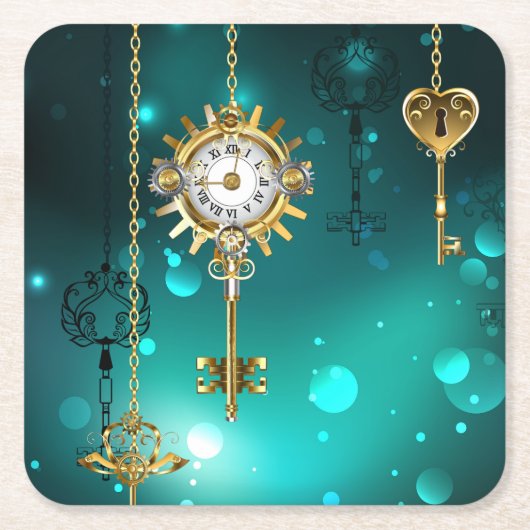 Antiek Skeleton Keys op groene achtergrond Kartonnen Onderzetters (Voorkant)