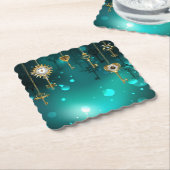 Antiek Skeleton Keys op groene achtergrond Kartonnen Onderzetters (Gebogen)