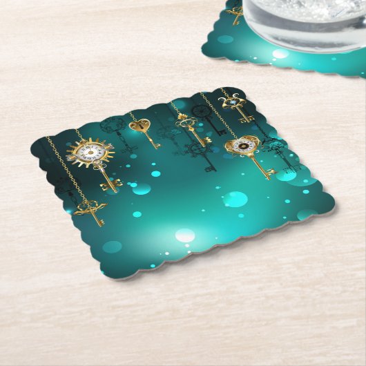 Antiek Skeleton Keys op groene achtergrond Kartonnen Onderzetters (Gebogen)