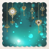 Antiek Skeleton Keys op groene achtergrond Kartonnen Onderzetters (Voorkant)