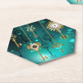 Antiek Skeleton Keys op groene achtergrond Kartonnen Onderzetters (Schuin)