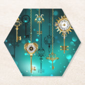 Antiek Skeleton Keys op groene achtergrond Kartonnen Onderzetters (Voorkant)