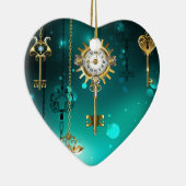 Antiek Skeleton Keys op groene achtergrond Keramisch Ornament (Rechts)