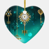 Antiek Skeleton Keys op groene achtergrond Keramisch Ornament (Voorkant)