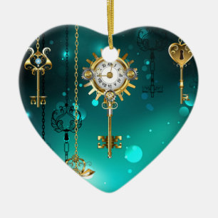 Antiek Skeleton Keys op groene achtergrond Keramisch Ornament