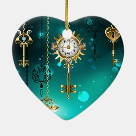 Antiek Skeleton Keys op groene achtergrond Keramisch Ornament (Achterkant)