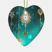 Antiek Skeleton Keys op groene achtergrond Keramisch Ornament (Links)