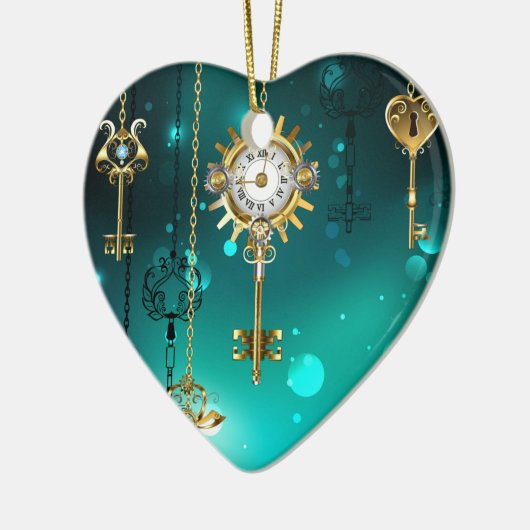 Antiek Skeleton Keys op groene achtergrond Keramisch Ornament (Links)