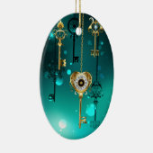 Antiek Skeleton Keys op groene achtergrond Keramisch Ornament (Rechts)