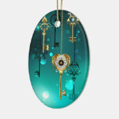 Antiek Skeleton Keys op groene achtergrond Keramisch Ornament (Links)