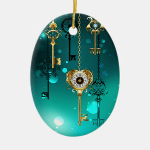 Antiek Skeleton Keys op groene achtergrond Keramisch Ornament