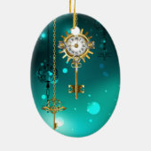 Antiek Skeleton Keys op groene achtergrond Keramisch Ornament (Achterkant)