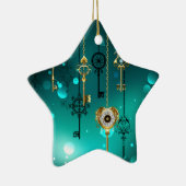 Antiek Skeleton Keys op groene achtergrond Keramisch Ornament (Rechts)