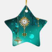 Antiek Skeleton Keys op groene achtergrond Keramisch Ornament (Achterkant)