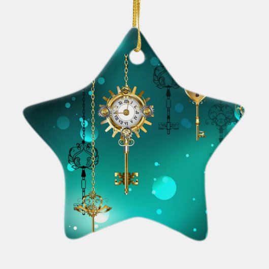 Antiek Skeleton Keys op groene achtergrond Keramisch Ornament (Achterkant)