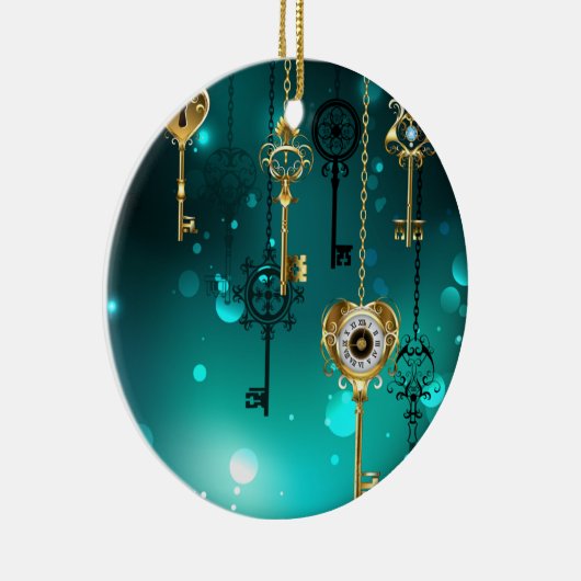 Antiek Skeleton Keys op groene achtergrond Keramisch Ornament (Rechts)