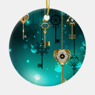 Antiek Skeleton Keys op groene achtergrond Keramisch Ornament