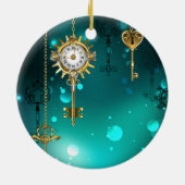 Antiek Skeleton Keys op groene achtergrond Keramisch Ornament (Achterkant)