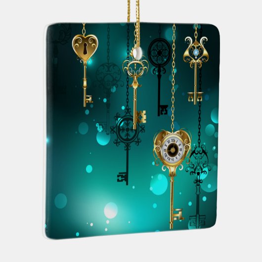 Antiek Skeleton Keys op groene achtergrond Keramisch Ornament (Rechts)