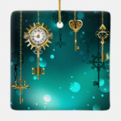 Antiek Skeleton Keys op groene achtergrond Keramisch Ornament (Achterkant)