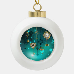 Antiek Skeleton Keys op groene achtergrond Keramische Bal Ornament