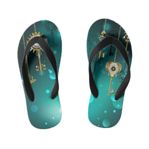Antiek Skeleton Keys op groene achtergrond Kinder Teenslippers