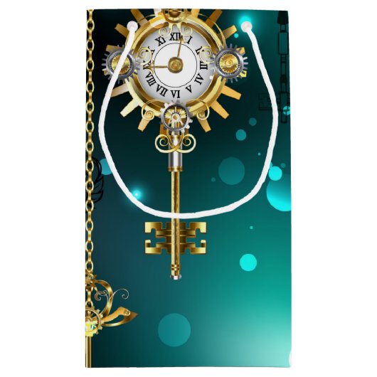 Antiek Skeleton Keys op groene achtergrond Klein Cadeauzakje (Achterkant)