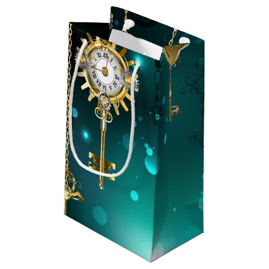 Antiek Skeleton Keys op groene achtergrond Klein Cadeauzakje (Achterkant Gekanteld)