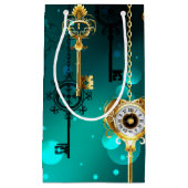 Antiek Skeleton Keys op groene achtergrond Klein Cadeauzakje (Voorkant)